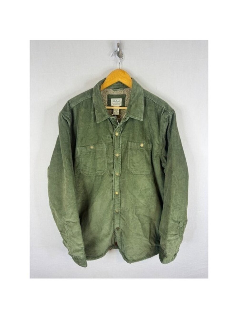 LL Bean 1912 Heritage Lined Shirt Jac Cord Deep Olive Green 511554 Large NWT